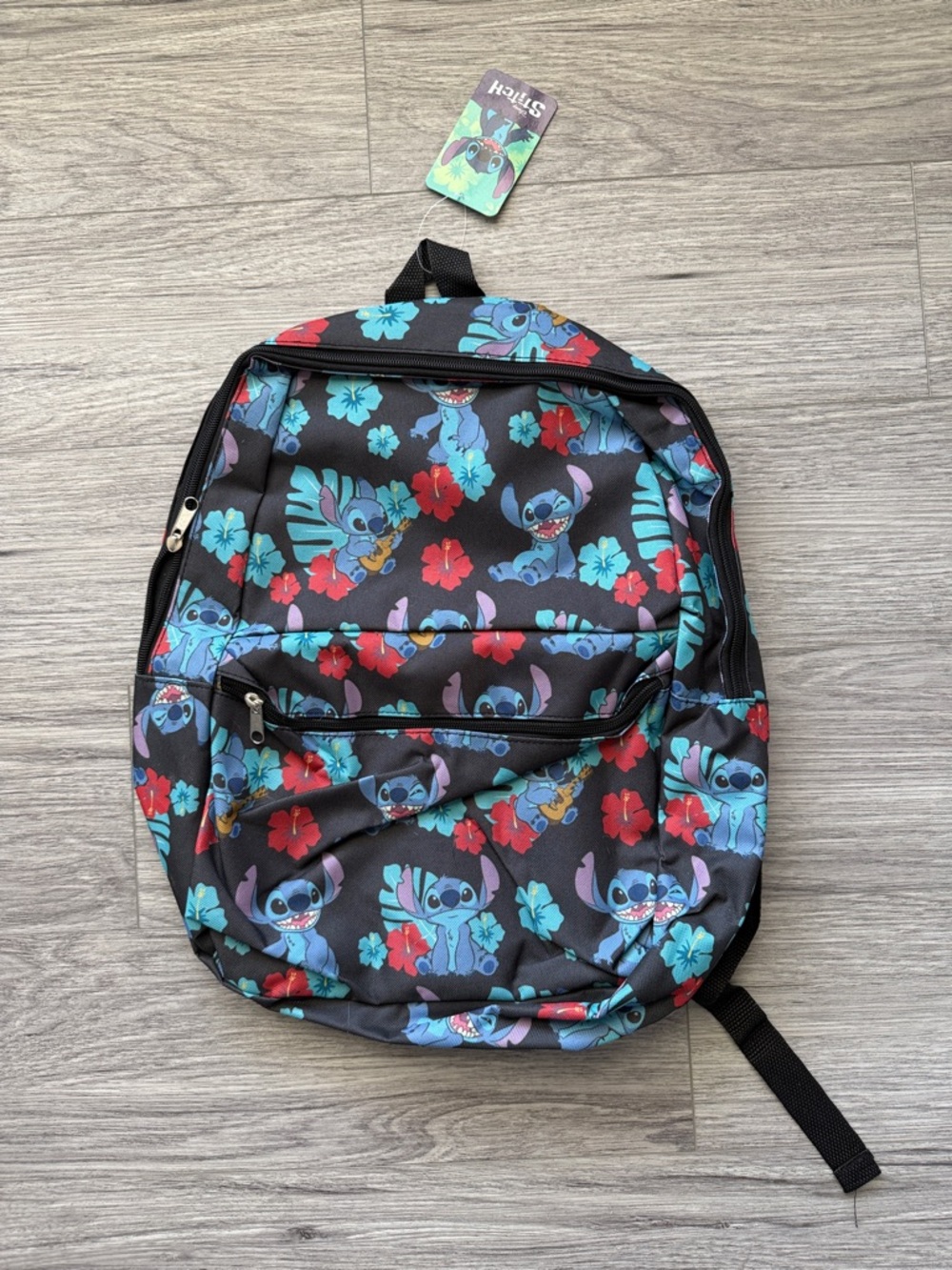 Disney Black Backpack with Blue Stitch and Red Floral Accents - Picture 1 of 7